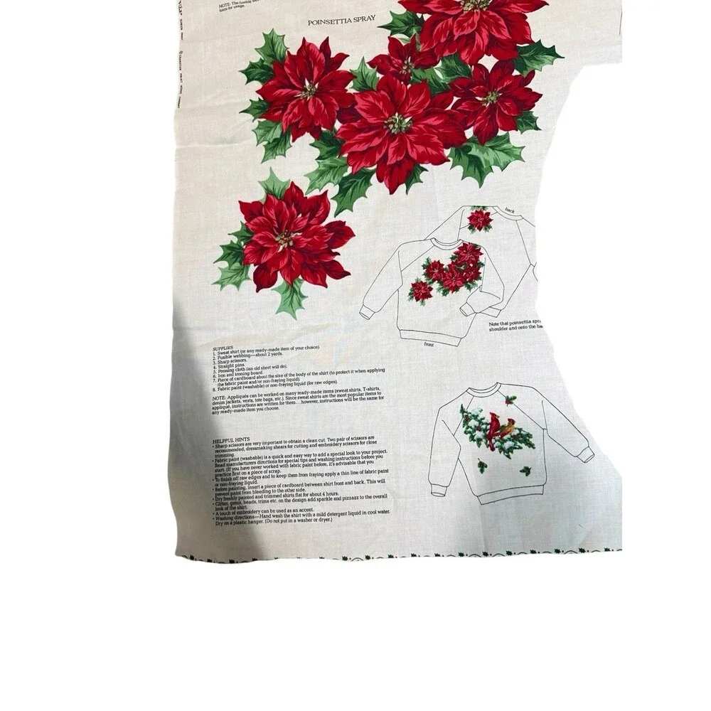 Vintage VIP Cranston Christmas Applique Fabric Remnants Bears Poinsettias